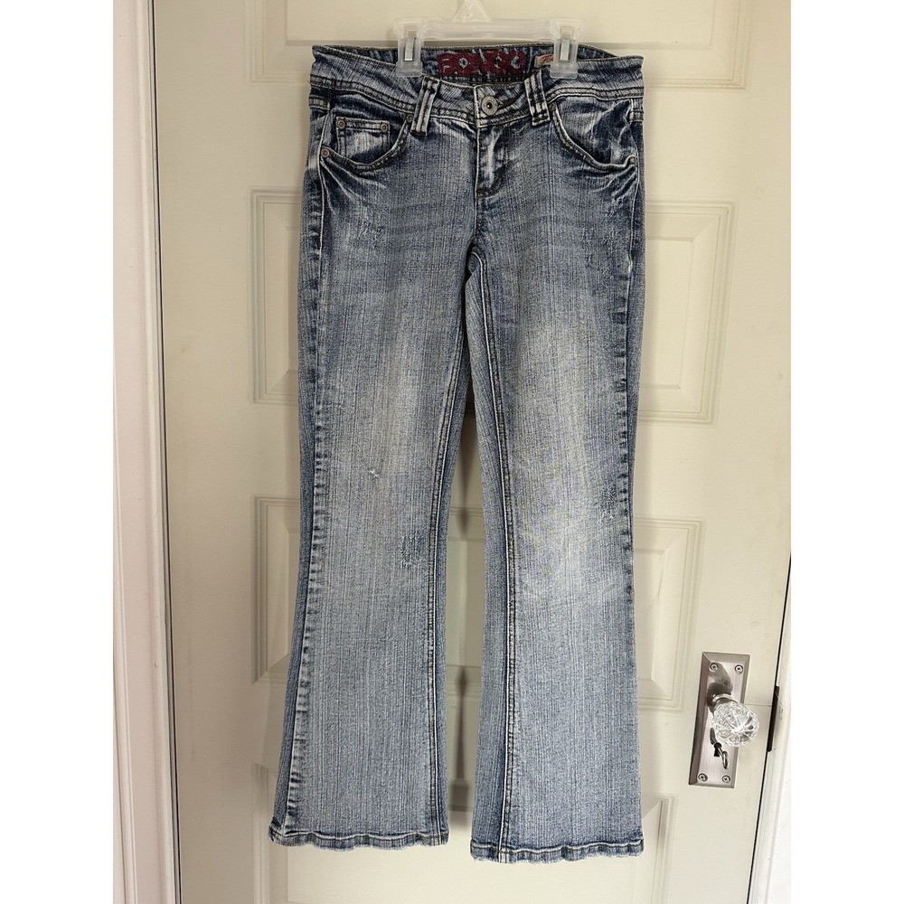VTG Y2K Women's Bongo Jeans SZ 3 Flirty Boot Cut Light Wash Embroidered Pocket‎
